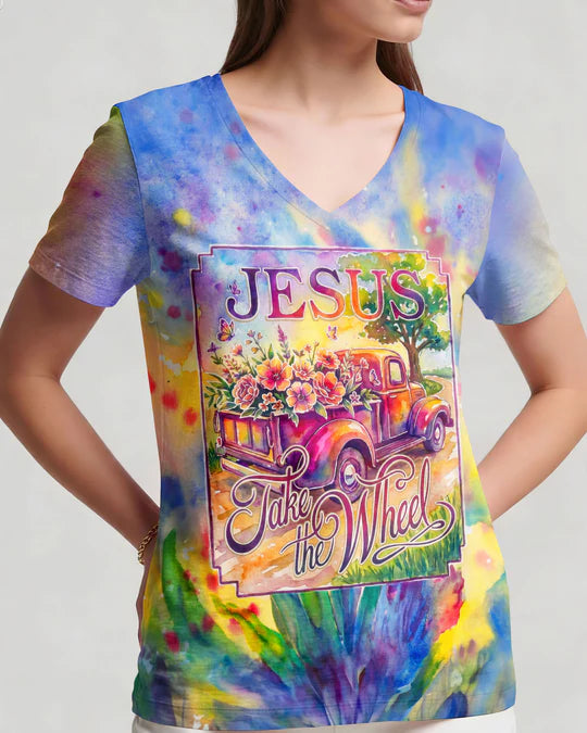 Cowgic Jesus Take The Wheel Floral Truck Watercolor Women’s All Over Print