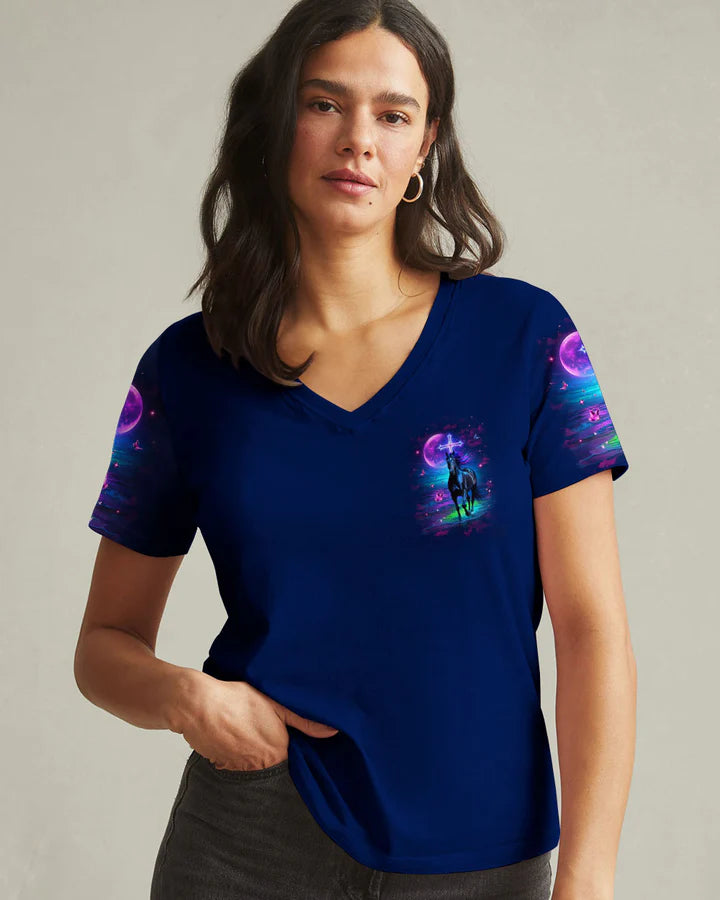 Cowgic Blessed By God Loved By Jesus Horse Women's All Over Print Shirt
