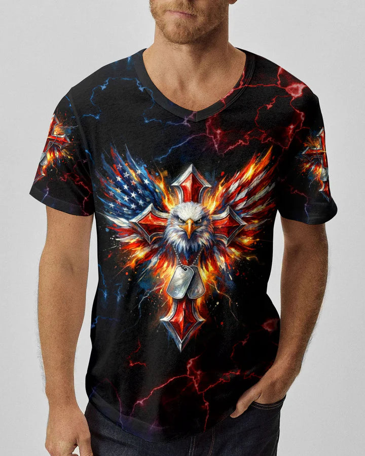 Cowgic One Nation Under God Cross Eagle American Flag Men's All Over Print Shirt