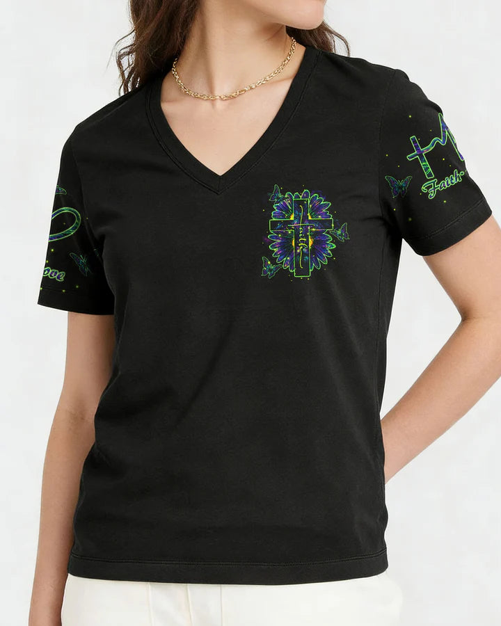 Cowgic Faith Cross Daisies Lion Art Women's All Over Print Shirt