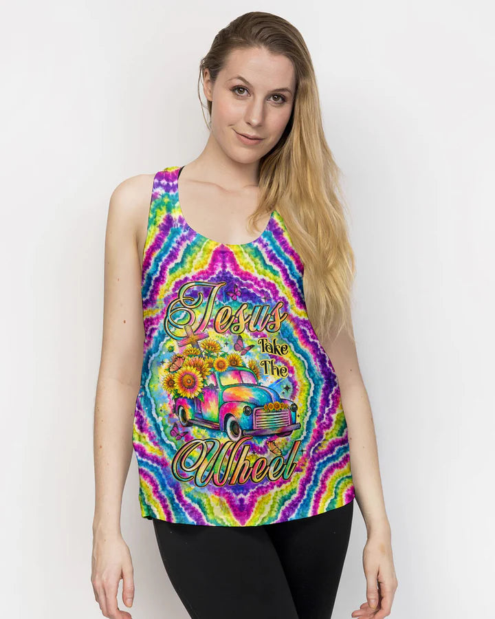 Cowgic Jesus Take The Wheel Sunflowers Swirl Women's All Over Print Shirt