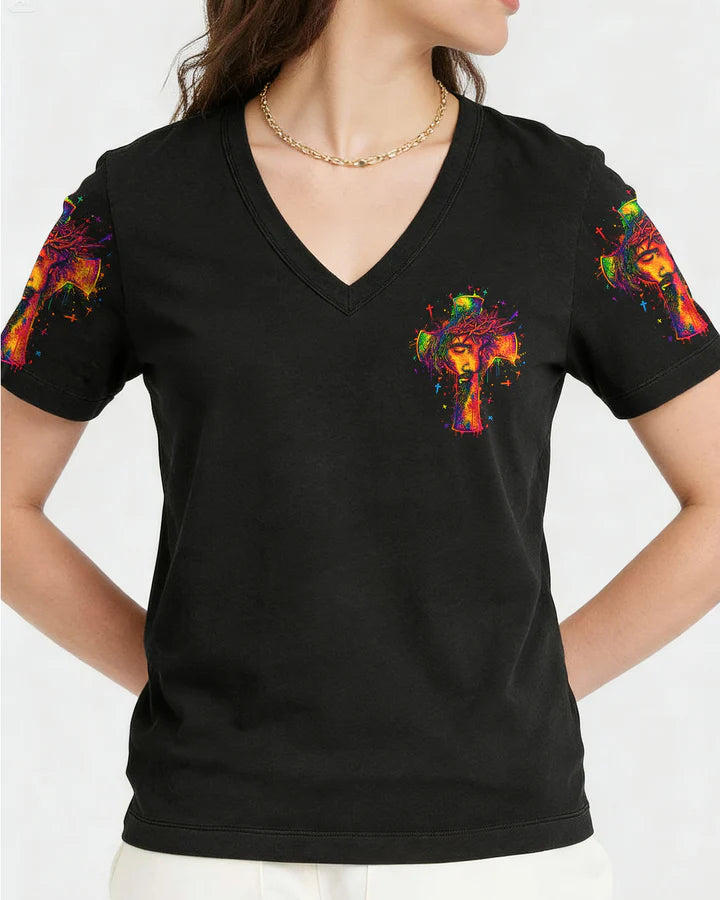Cowgic I Can Do All Things Through Christ Neon Jesus Cross Women's All Over Print Shirt