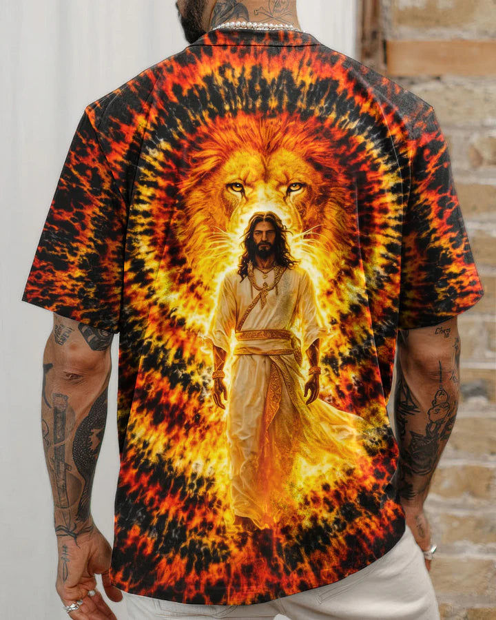 Cowgic Jesus And Lion Swirl Men's All Over Print Shirt