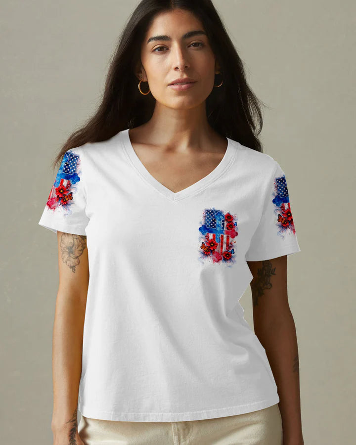 Cowgic One Nation Under God Floral Flag Women's All Over Print Shirt