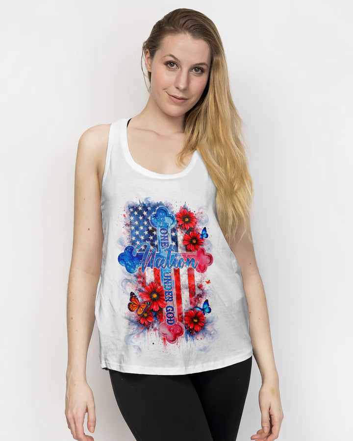 Cowgic One Nation Under God Floral Flag Women's All Over Print Shirt