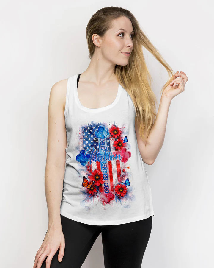 Cowgic One Nation Under God Floral Flag Women's All Over Print Shirt