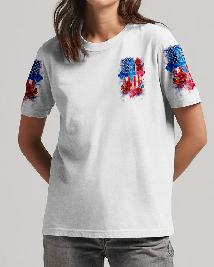 Cowgic One Nation Under God Floral Flag Women's All Over Print Shirt