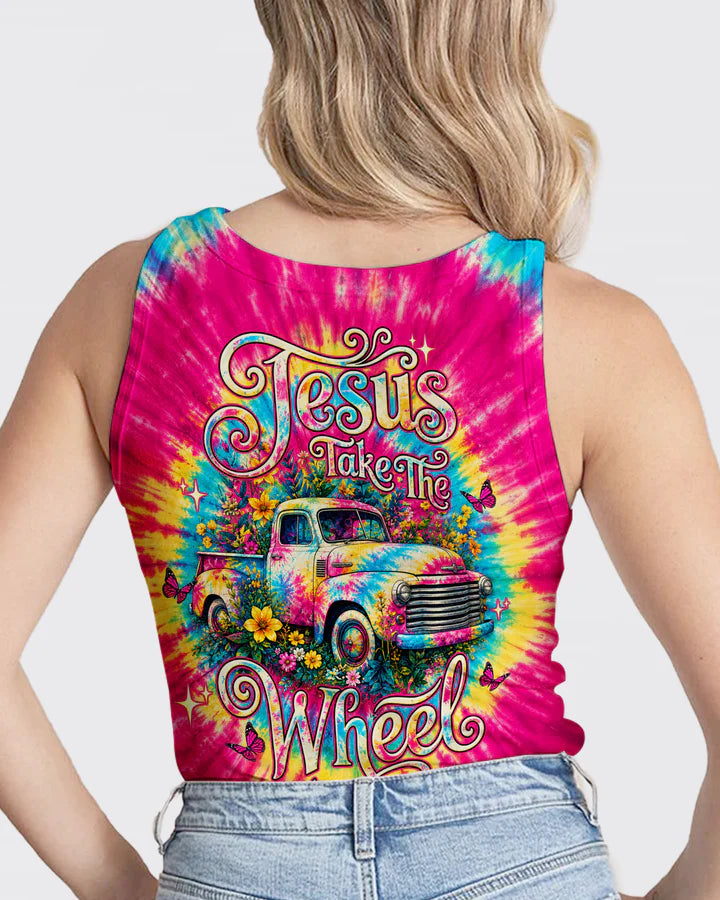 Cowgic Jesus Take The Wheel Colorful Swirl All Over Print Shirt