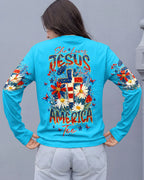 Cowgic She Loves Jesus & America Too Red White & Blue All Over Print Shirt