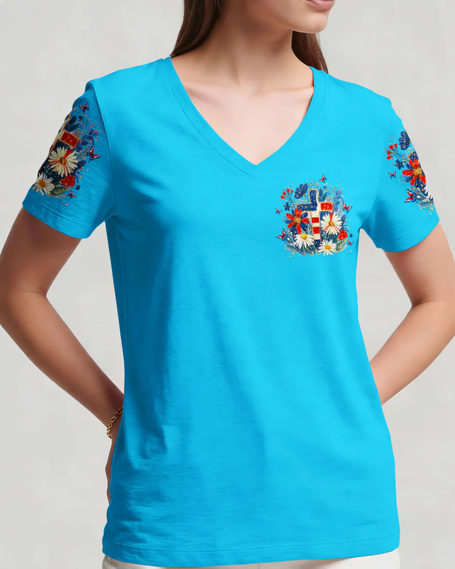 Cowgic She Loves Jesus & America Too Red White & Blue All Over Print Shirt