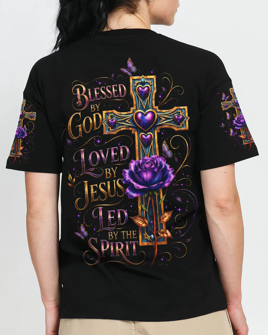 Cowgic Blessed By God Cross Rose All Over Print Shirt