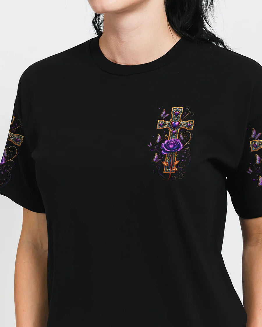 Cowgic Blessed By God Cross Rose All Over Print Shirt
