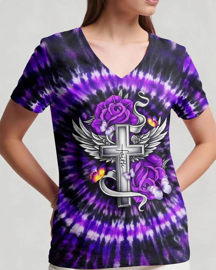 Cowgic Blessed By God Cross Rose Purple Swirl Women's All Over Print Shirt