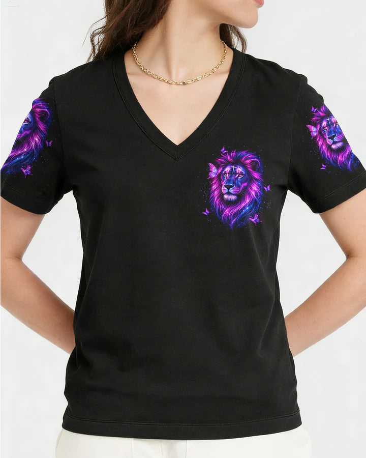 Cowgic Blessed By God Lion Butterfly Women's All Over Print Shirt