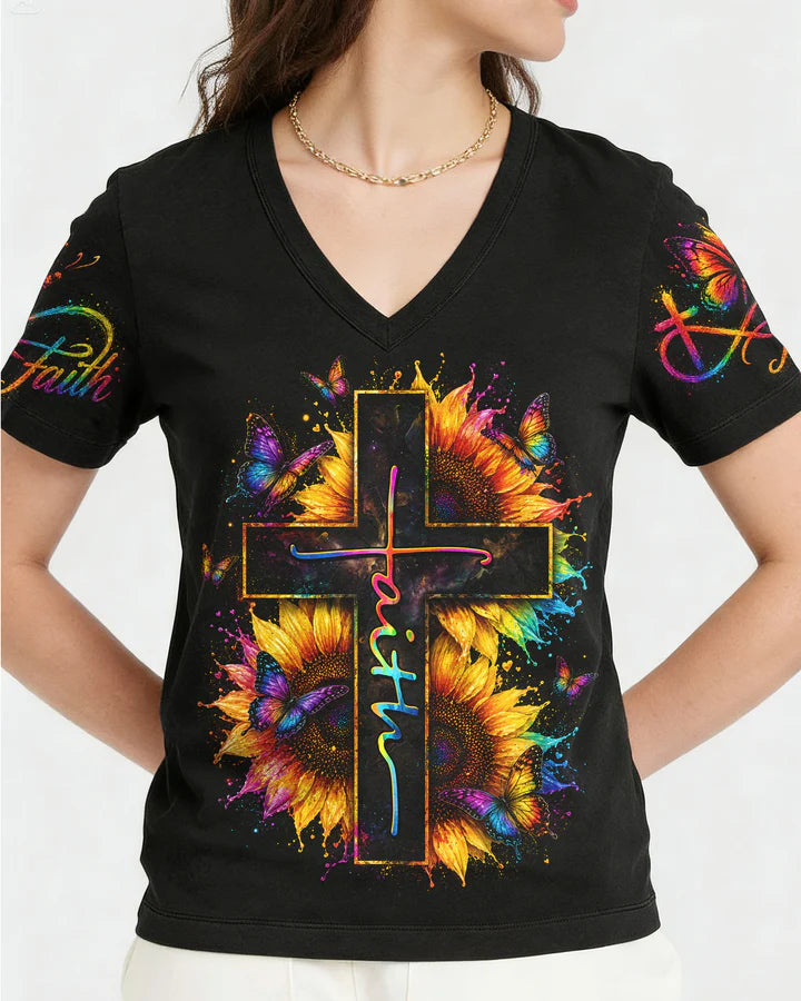 Cowgic Way Maker Miracle Worker Cross Sunflower Women's All Over Print Shirt