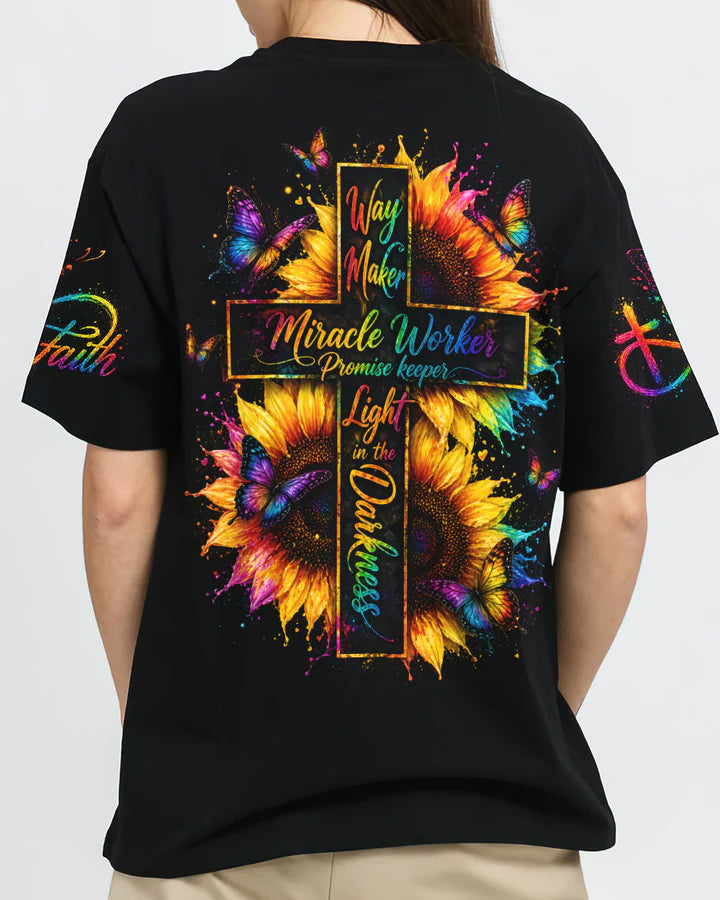 Cowgic Way Maker Miracle Worker Cross Sunflower Women's All Over Print Shirt