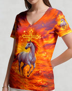 Cowgic Blessed By God Loved By Jesus Horse Women's All Over Print Shirt