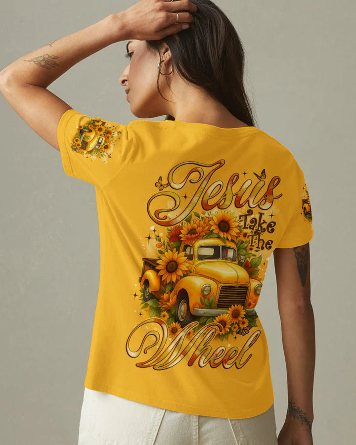Cowgic Jesus Take The Wheel Sunflowers Women's All Over Print Shirt
