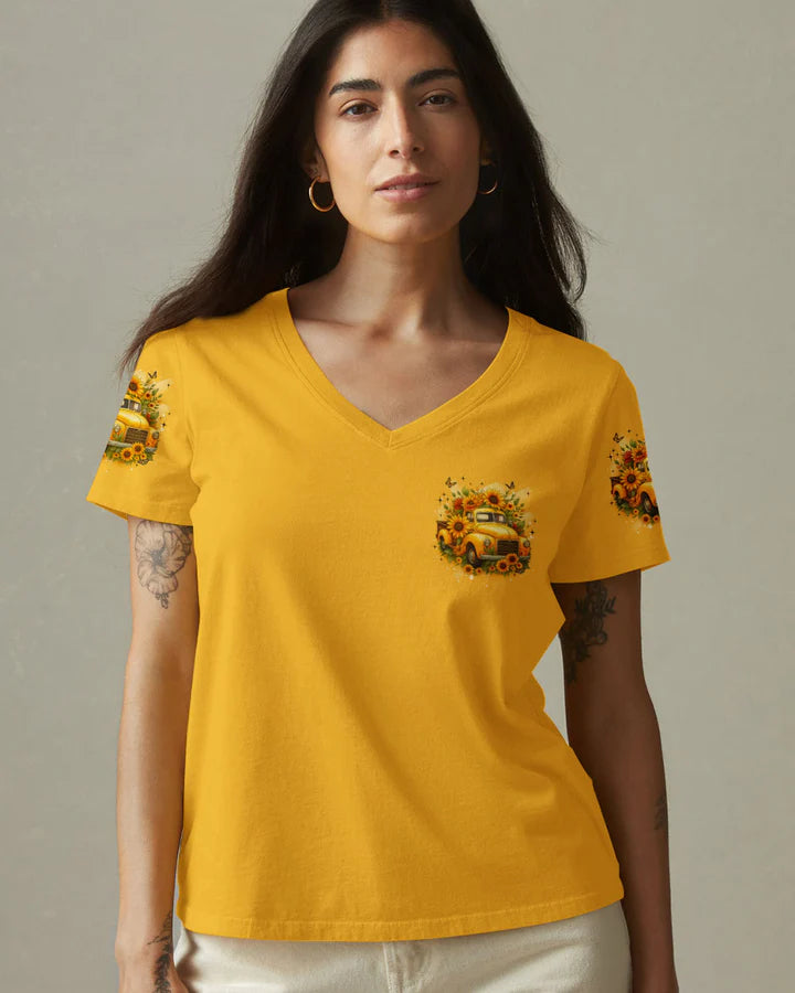 Cowgic Jesus Take The Wheel Sunflowers Women's All Over Print Shirt