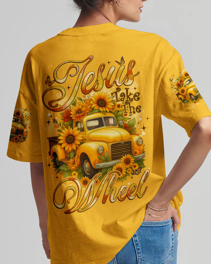 Cowgic Jesus Take The Wheel Sunflowers Women's All Over Print Shirt