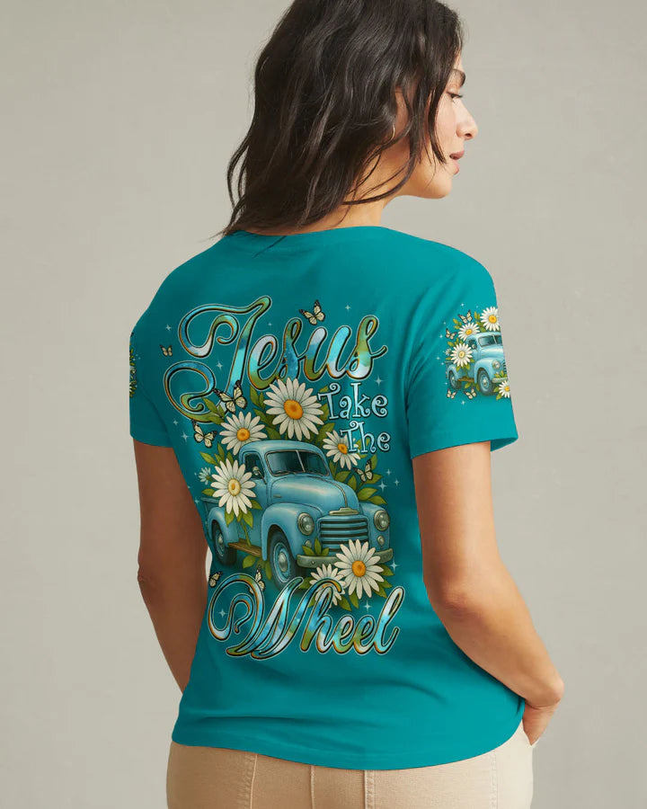 Cowgic Jesus Take The Wheel Daisies Women's All Over Print Shirt
