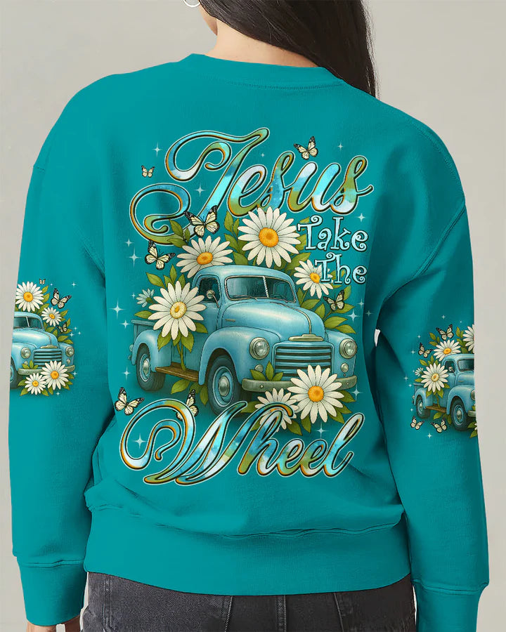 Cowgic Jesus Take The Wheel Daisies Women's All Over Print Shirt