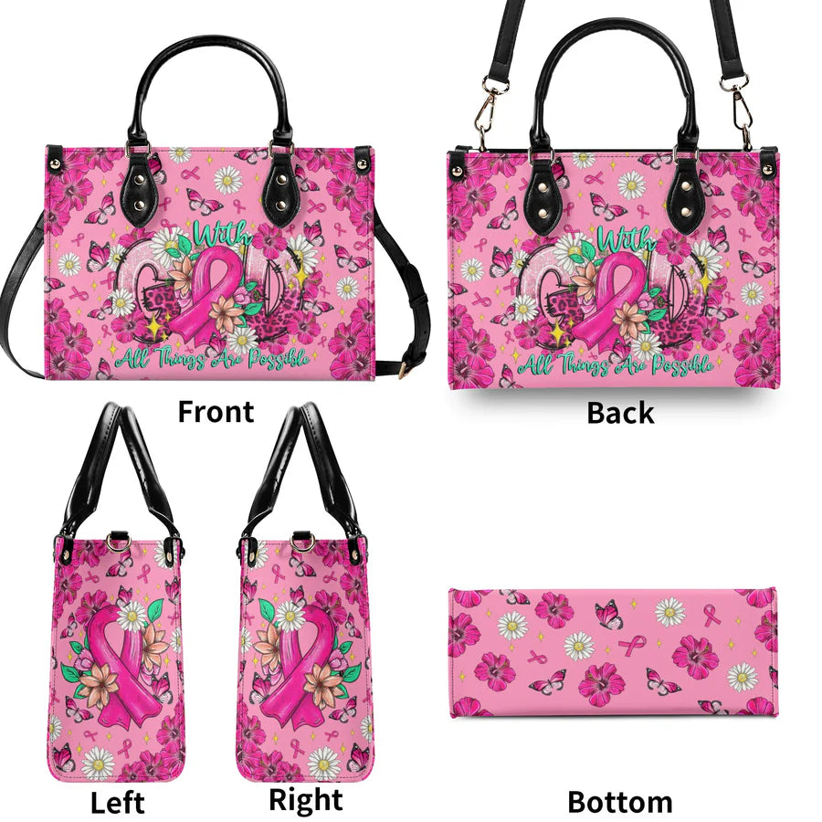 Cowgic With God All Things Are Possible Breast Cancer Leather Handbag