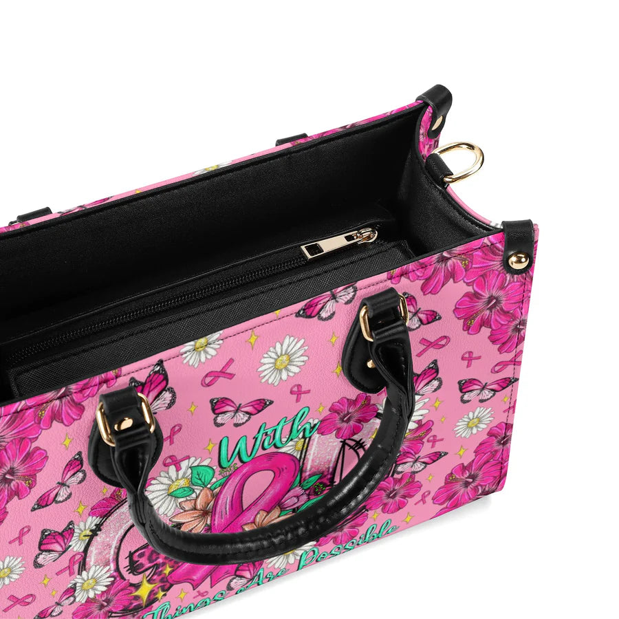 Cowgic With God All Things Are Possible Breast Cancer Leather Handbag