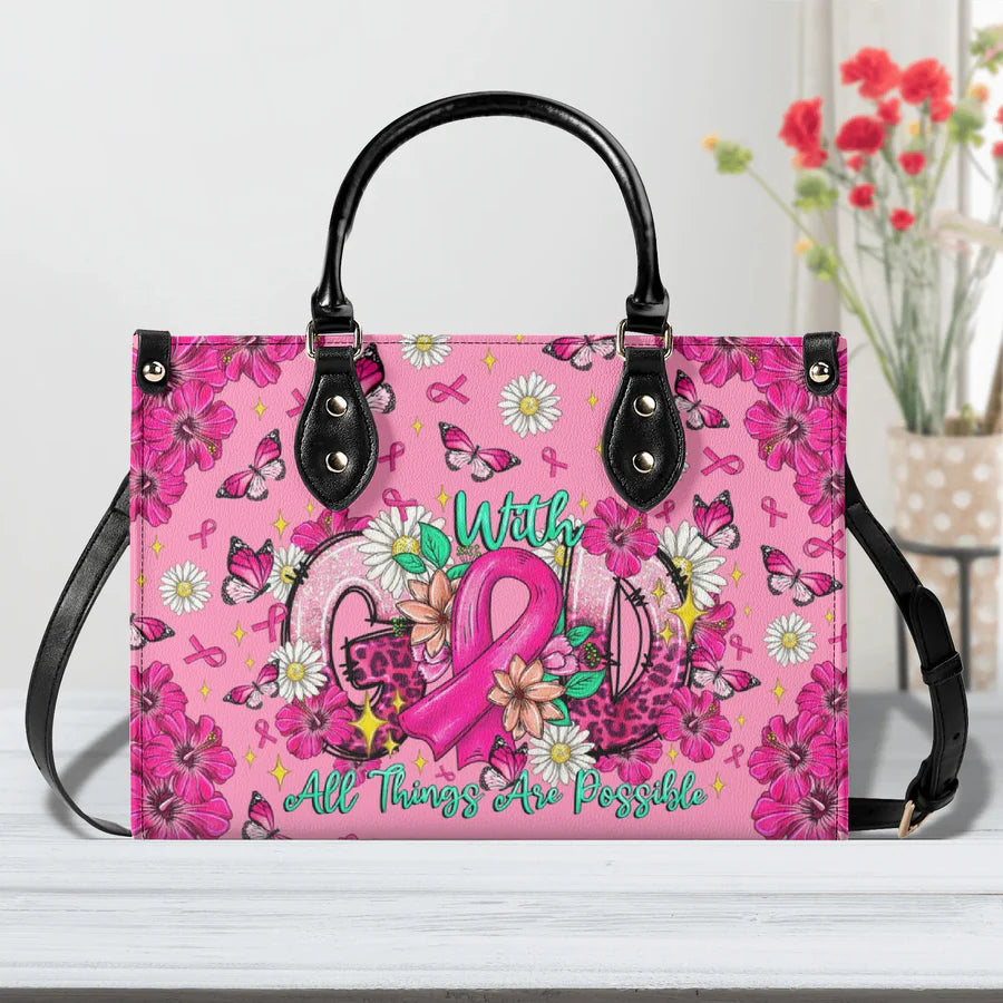 Cowgic With God All Things Are Possible Breast Cancer Leather Handbag