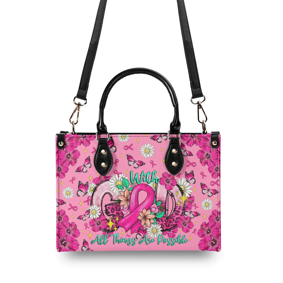 Cowgic With God All Things Are Possible Breast Cancer Leather Handbag