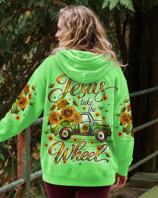 Cowgic Jesus Take The Wheel Truck Sunflower Women's All Over Print Shirt