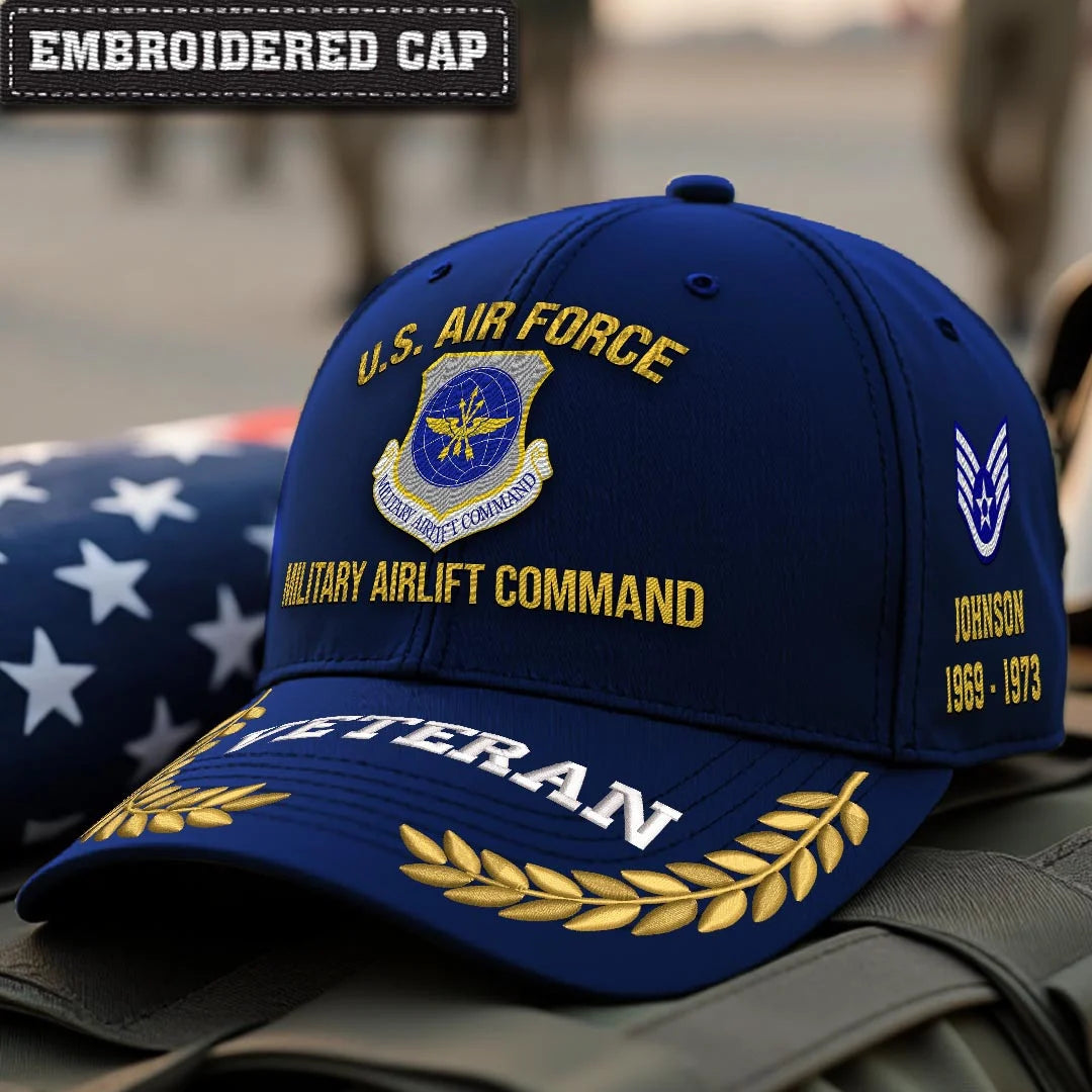 Cowgic U.S. AIR FORCE Custom Printed Cap - Military Airlift Command - Embroidered Cap for Veterans