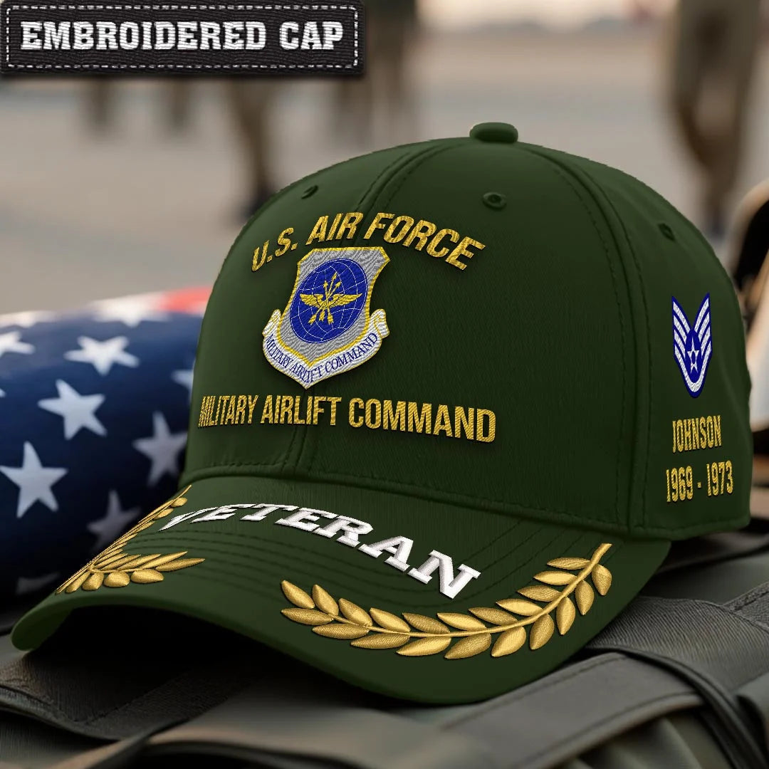 Cowgic U.S. AIR FORCE Custom Printed Cap - Military Airlift Command - Embroidered Cap for Veterans
