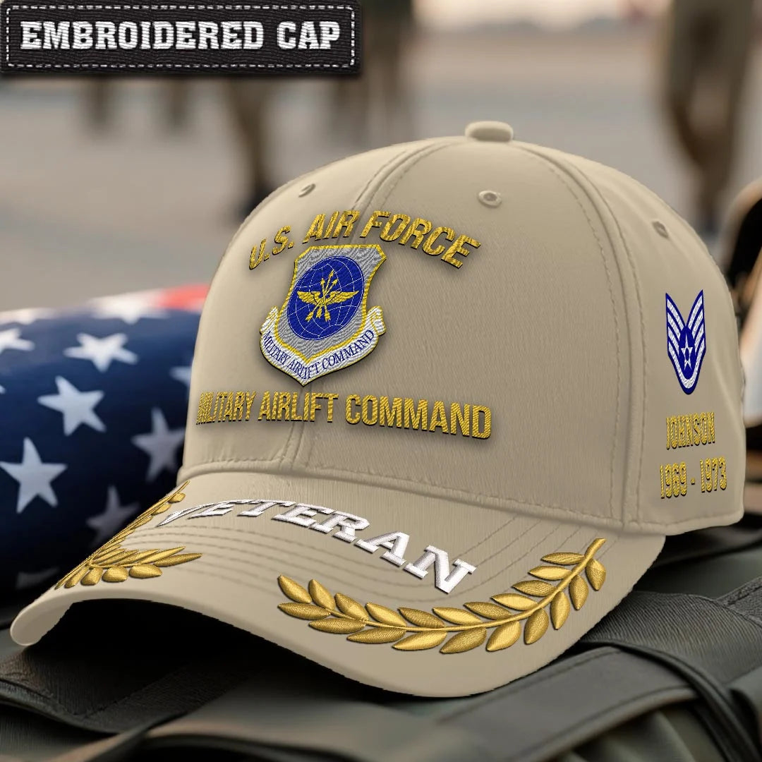 Cowgic U.S. AIR FORCE Custom Printed Cap - Military Airlift Command - Embroidered Cap for Veterans