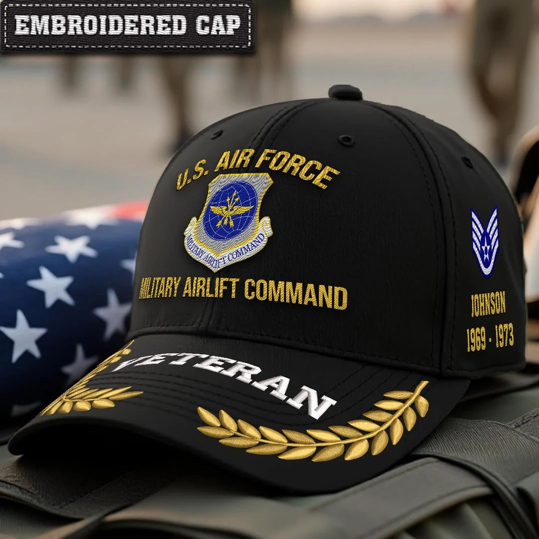 Cowgic U.S. AIR FORCE Custom Printed Cap - Military Airlift Command - Embroidered Cap for Veterans