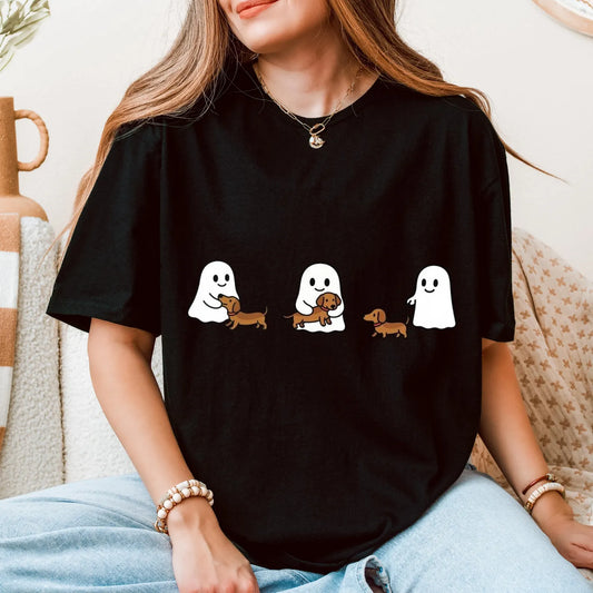 Cowgic Ghost Trio Halloween Dachshund T-shirt