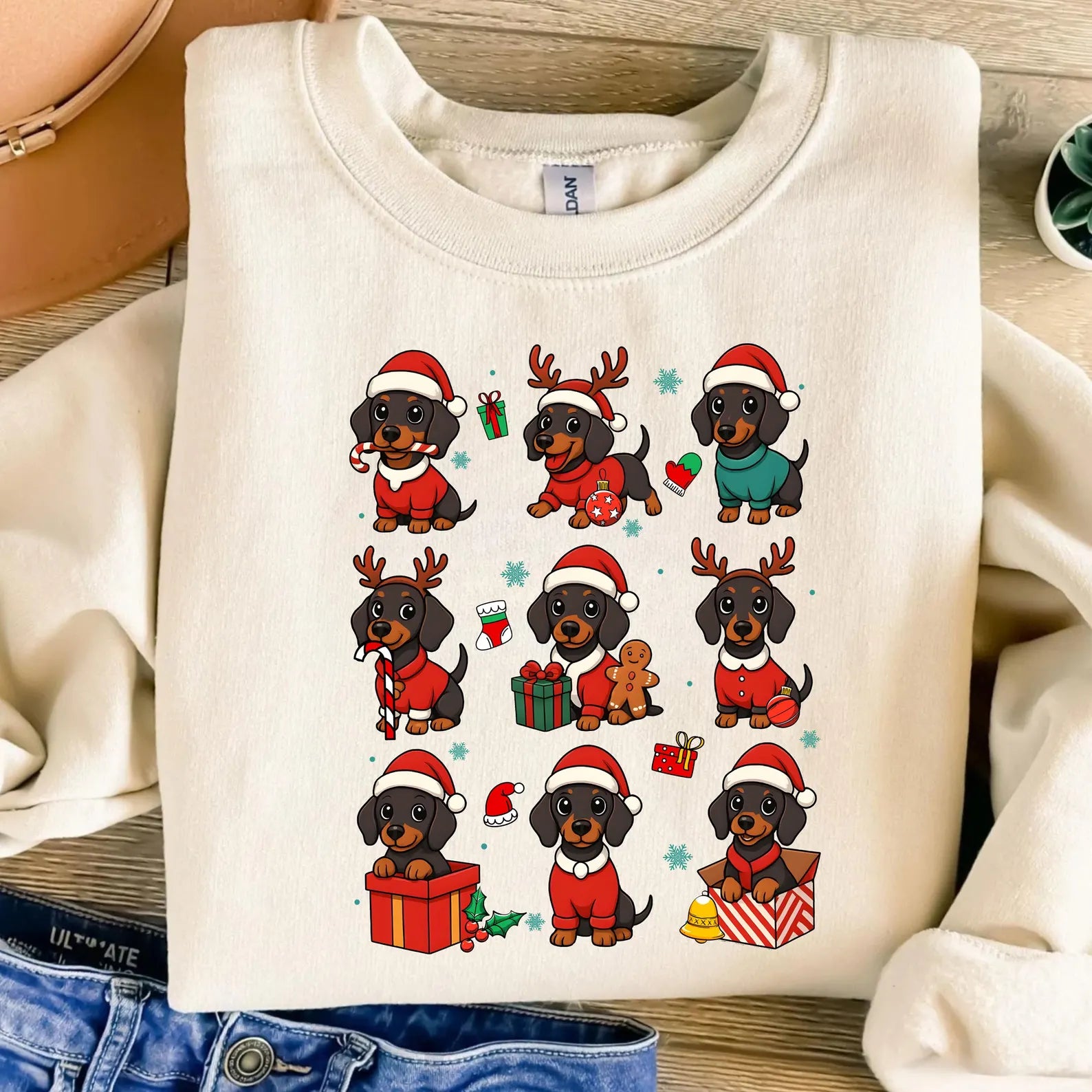 Cowgic Christmas Dachshund, Funny Wiener Dog Holiday Clipart