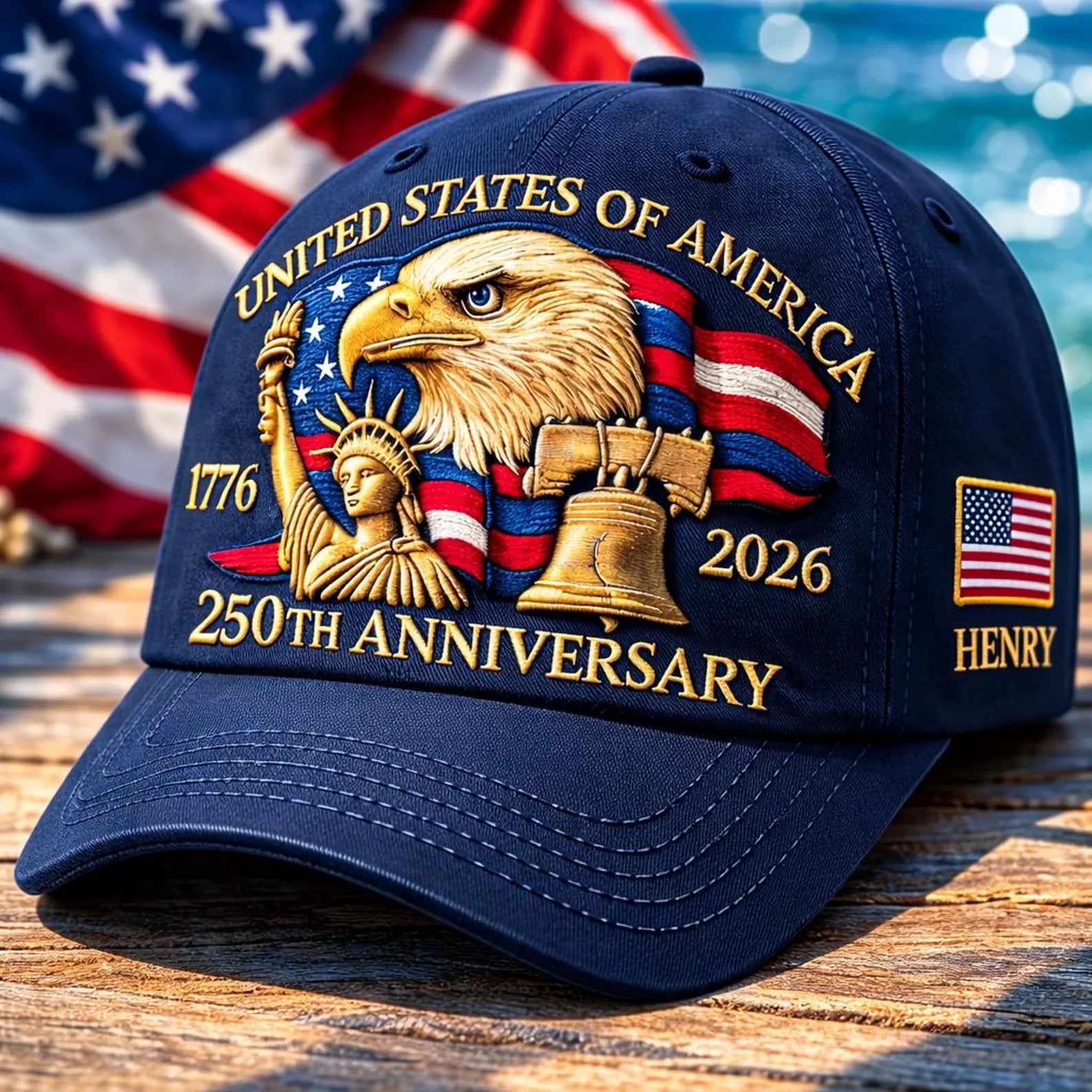 Cowgic Personalized America’s 250th Anniversary, Eagle 1776–2026 Custom Embroidered Cap