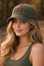 DD-214 Hat Vintage Washed Green Cap Military Veteran Gift USA Flag Embroidered Dad Hat Army Navy Gift For Him