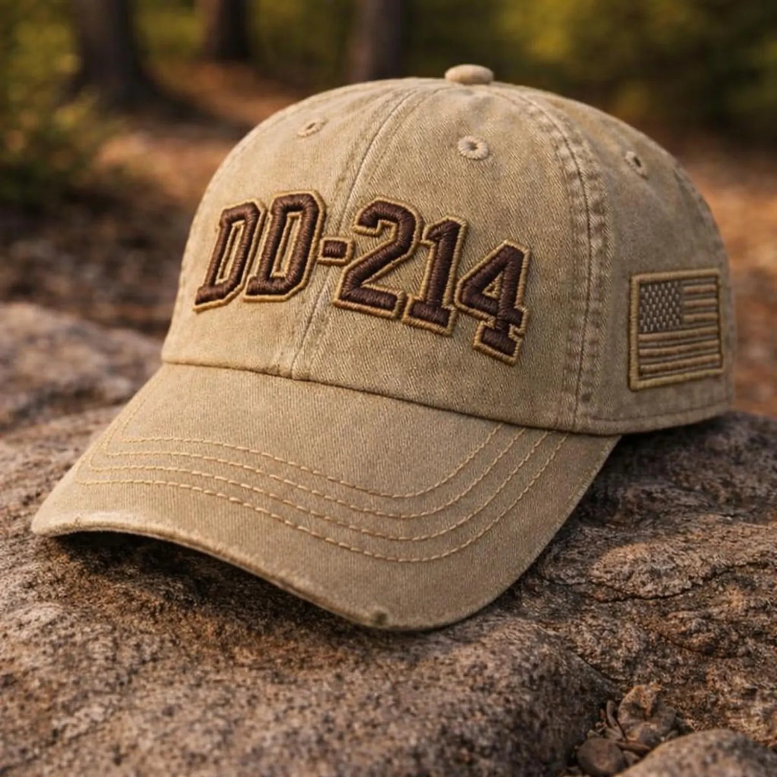 DD-214 Hat Vintage Washed Green Cap Military Veteran Gift USA Flag Embroidered Dad Hat Army Navy Gift For Him