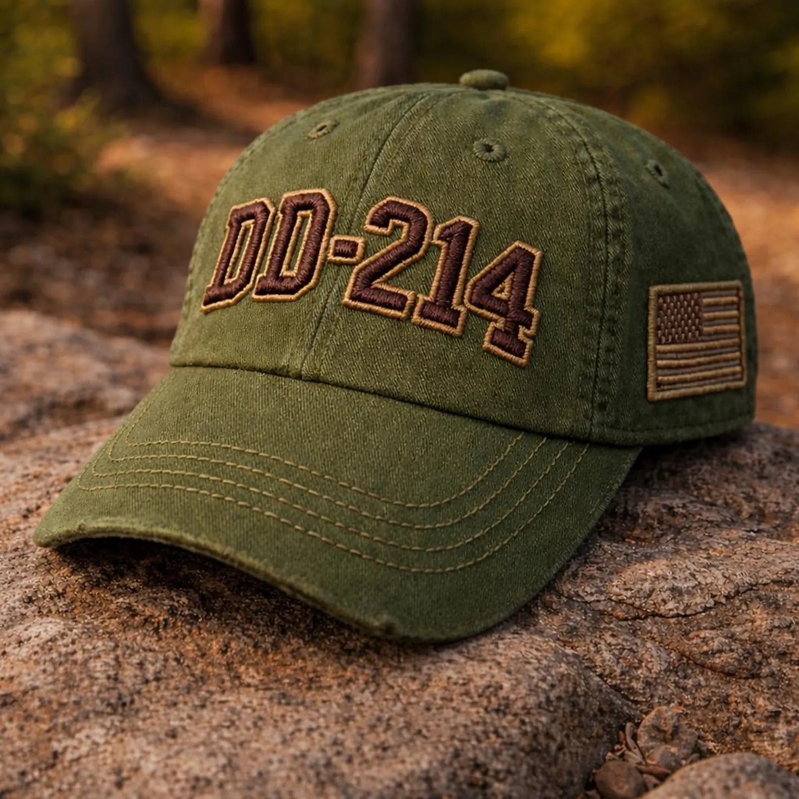 DD-214 Hat Vintage Washed Green Cap Military Veteran Gift USA Flag Embroidered Dad Hat Army Navy Gift For Him