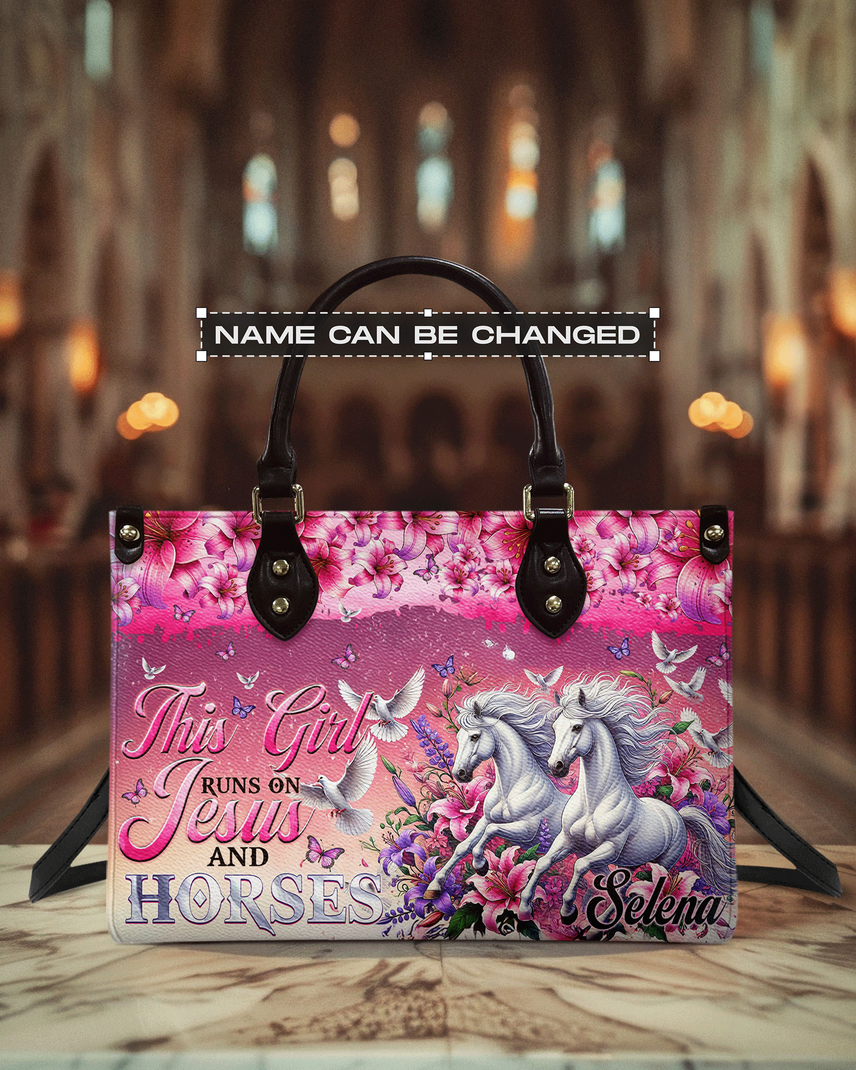 Cowgic This Girl Runs On Jesus And Horses Leather Handbag