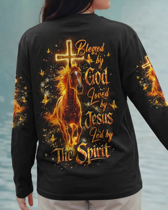 Cowgic Blessed By God Loved By Jesus Horse Women's All Over Print Shirt