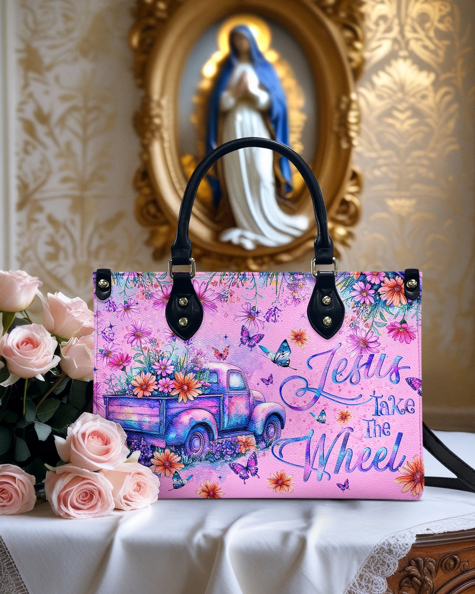 Cowgic Jesus Take The Wheel Leather Handbag
