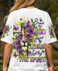 Cowgic Blessed By God Loved By Jesus Lion Flower All Over Print Shirt