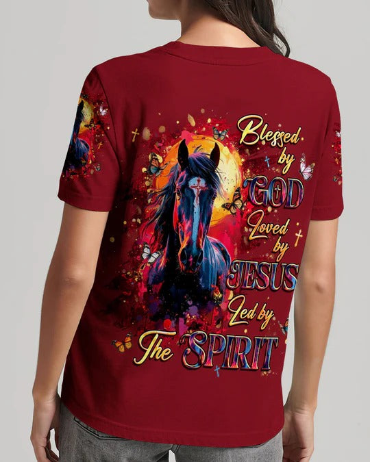 Cowgic Blessed By God Loved By Jesus Horse Women's All Over Print Shirt