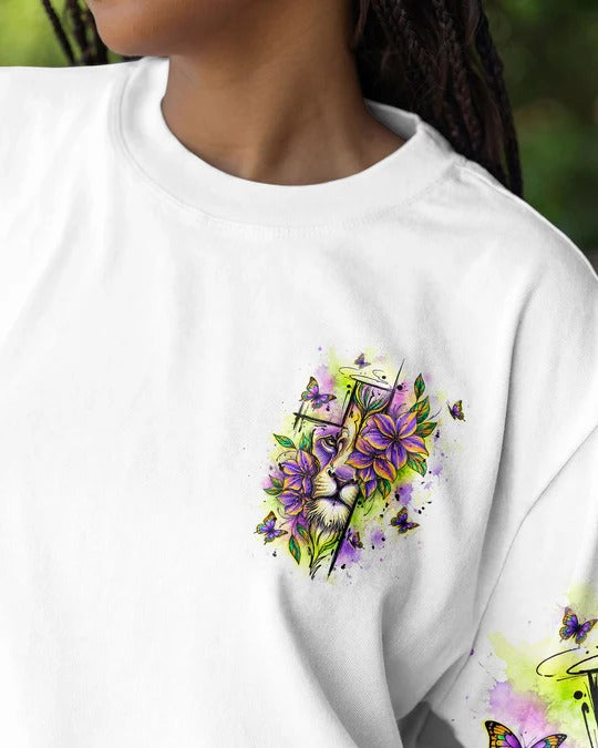 Cowgic Blessed By God Loved By Jesus Lion Flower All Over Print Shirt