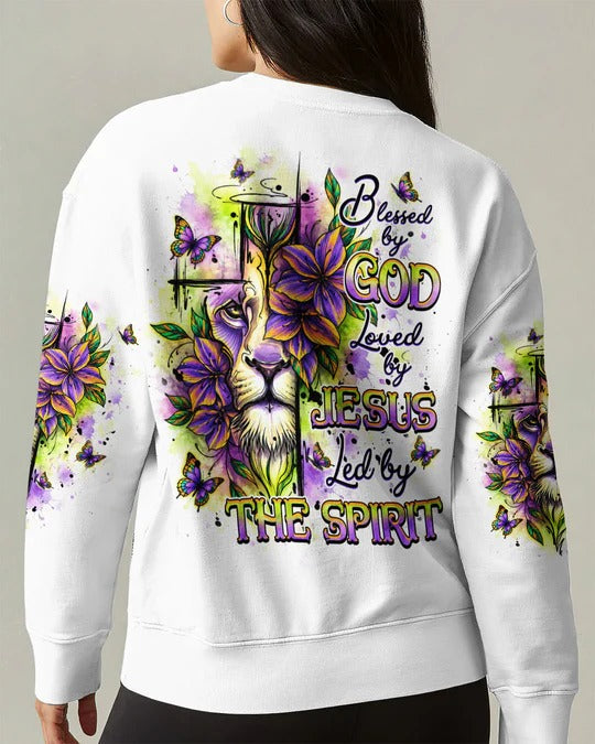 Cowgic Blessed By God Loved By Jesus Lion Flower All Over Print Shirt
