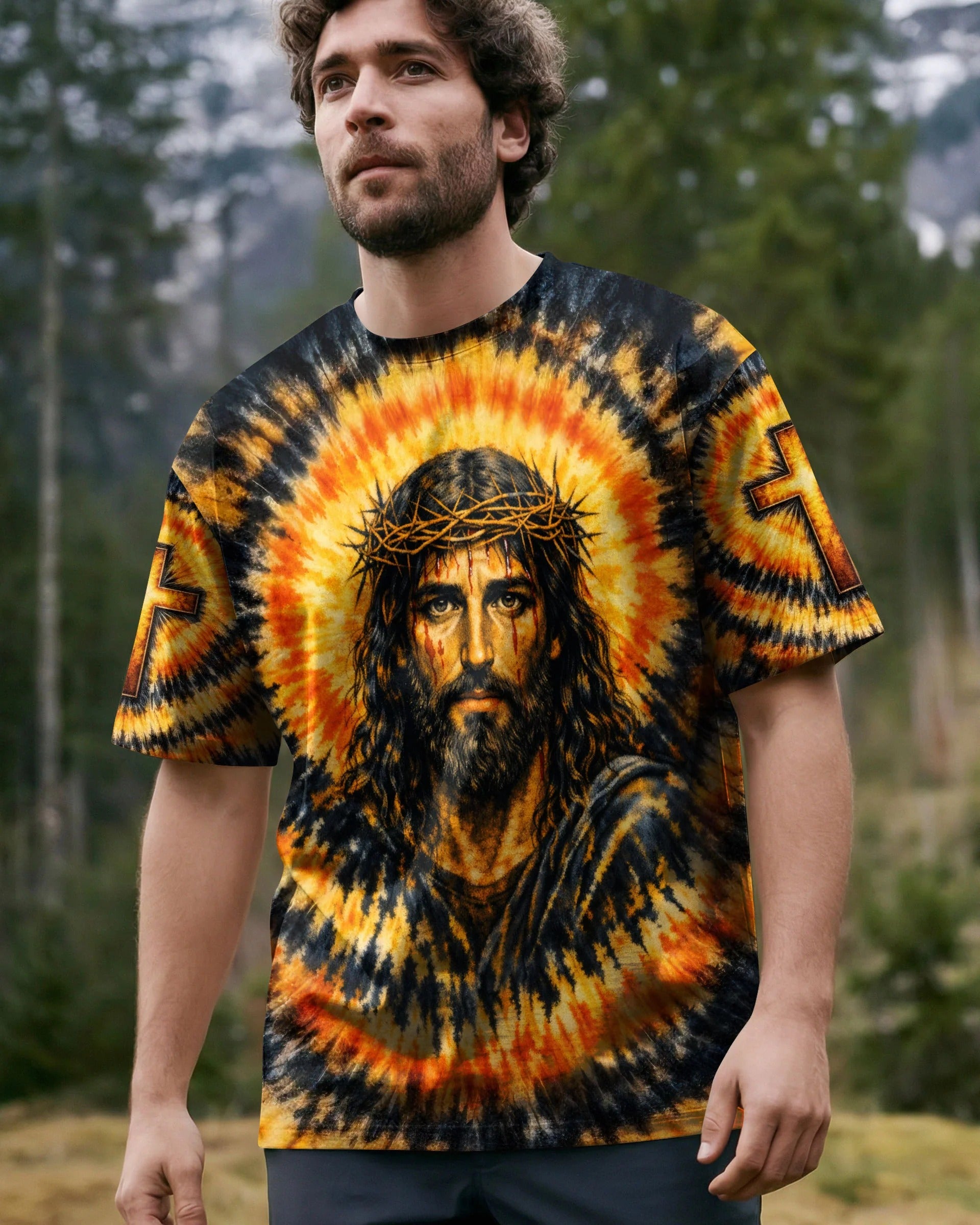 Cowgic Jesus Halo Of Faith Black & Yellow Swirl Men's All Over Print Shirt