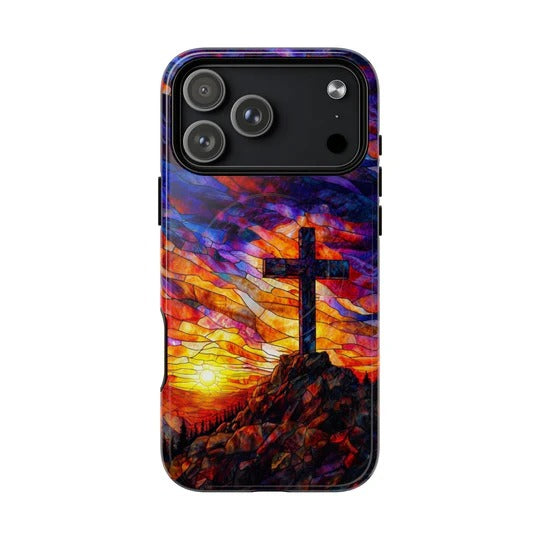 Cowgic Dramatic Sunset Stained-Glass Cross Magnetic Phone Case